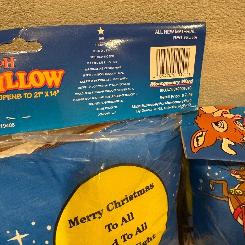 Vintage 1996 Wicklow Co. Rudolph The Red-Nosed Reindeer Story Pillows New Sealed